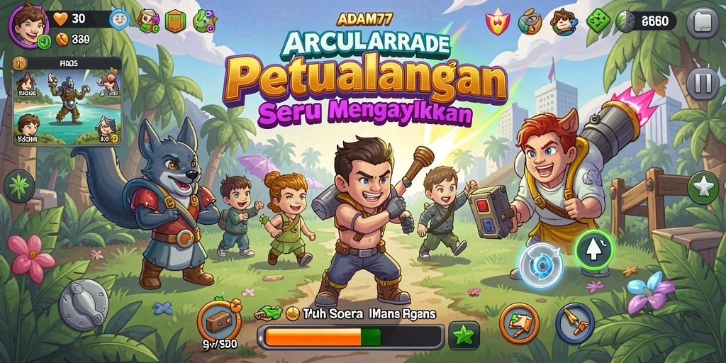 Screenshot utama ADAM77 menunjukkan gameplay seru yang penuh aksi.