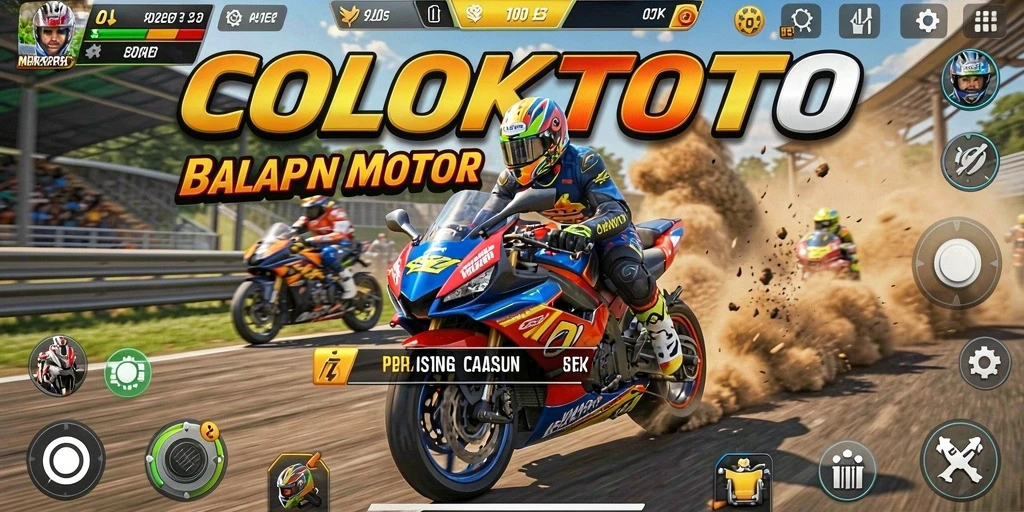 Screenshot COLOKTOTO menunjukkan balapan motor yang intens dan penuh aksi.