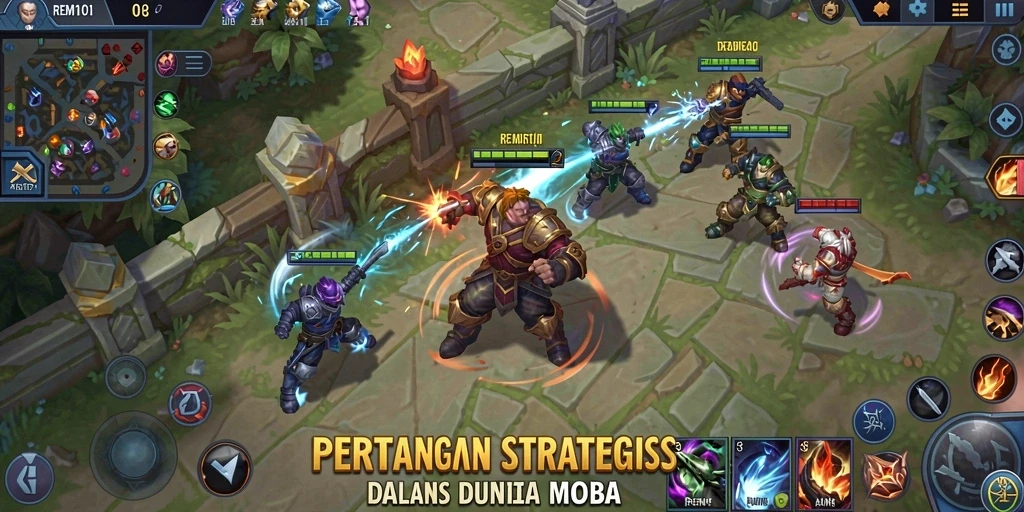 Tampilkan aksi seru di arena pertempuran MOBA.